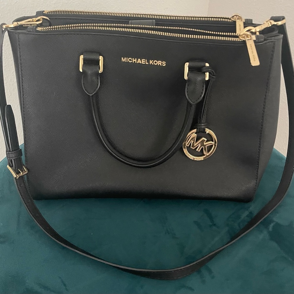 Michael Kors Black Satchel with Gold Accents